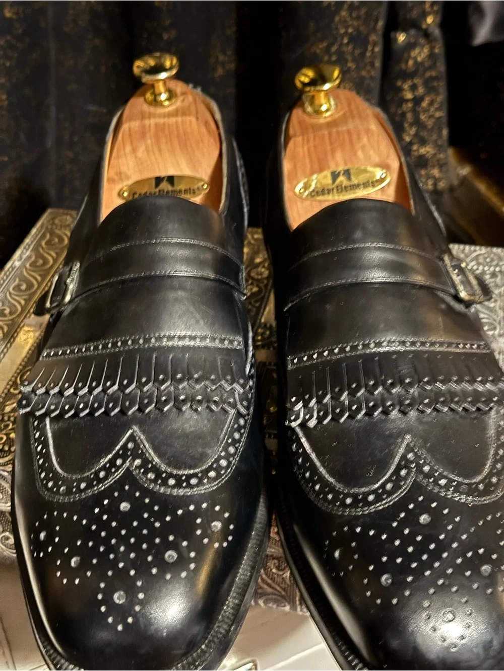 Moreschi Black Leather Kiltie Fringe Brogue Loafers